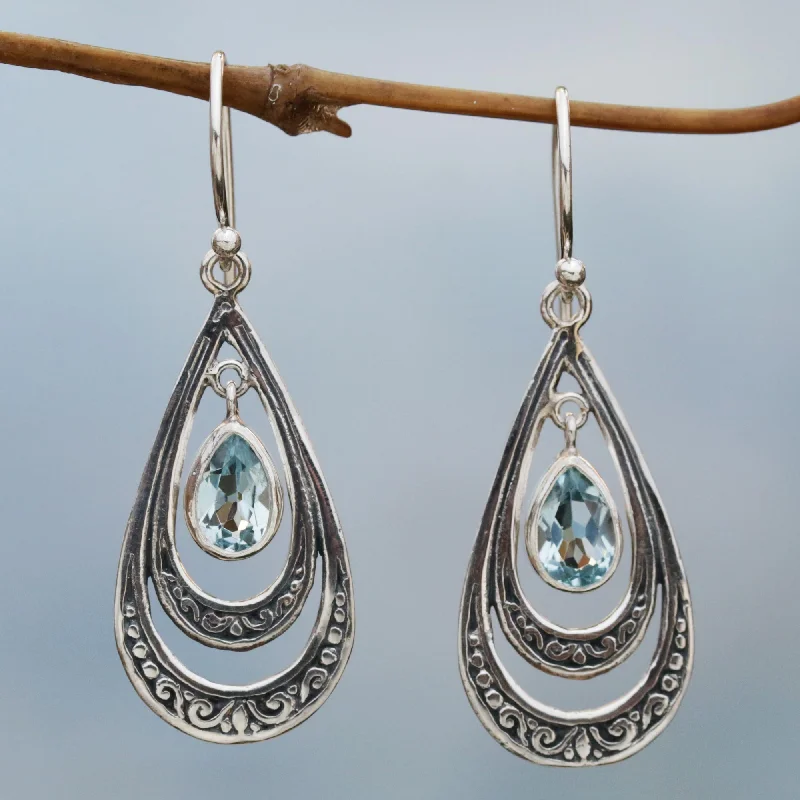 Best hoop earrings with sterling silver for an affordable and chic design-Gleaming Teardrops in Blue Blue Topaz Teardrop Dangle Earrings from Indonesia