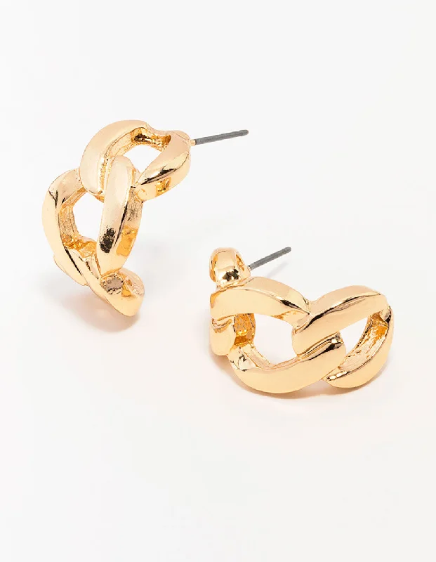 Hoop earrings with rhinestone embellishments for a glamorous and sparkling look-Gold Cuban Link Hoop Earrings