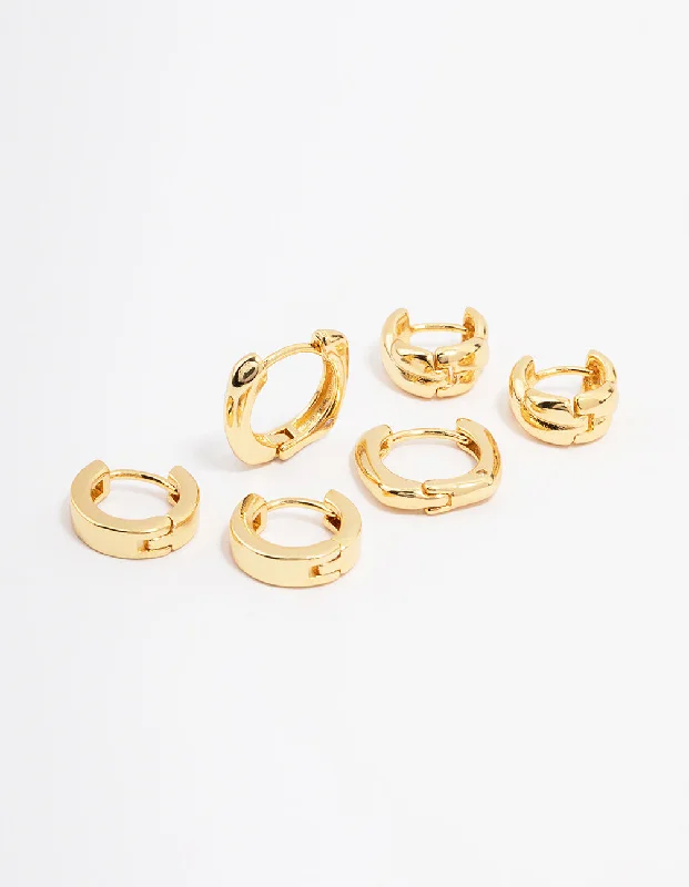 Best hoop earrings with vintage coins for a retro, antique-inspired style-Gold Plated Chunky Rope Huggie Hoop Earring 3-Pack