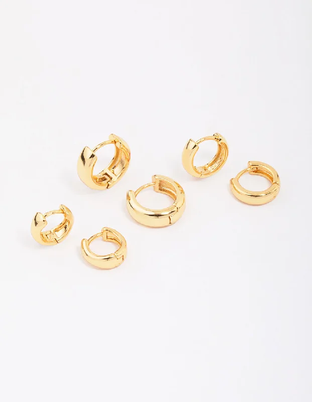 Best hoop earrings with cubic zirconia for a budget-friendly, dazzling look-Gold Plated Graduating Hoop Earring 3-Pack