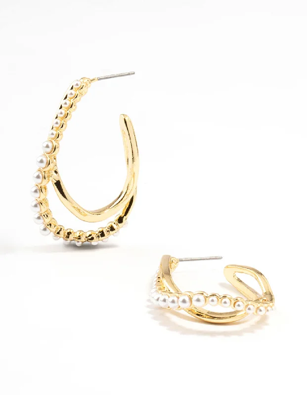 Best hoop earrings with geometric hexagon shapes for a modern, angular look-Gold Plated Pearl Weave Hoop Earrings