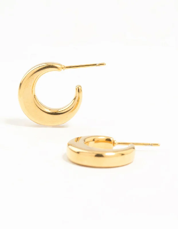 Hoop earrings with rhinestone-studded rims for a glamorous touch-Gold Plated Surgical Steel Moon Shaped Hoop Earrings