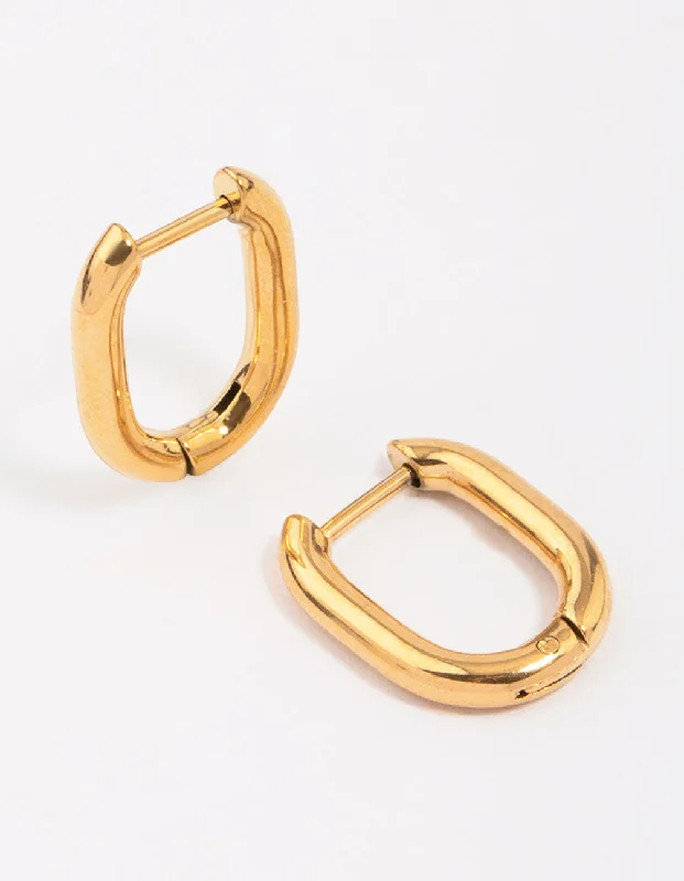 Best hoop earrings with crescent-shaped designs for a bold, moon-inspired style-Gold Plated Surgical Steel Rectangular Hoop Earrings