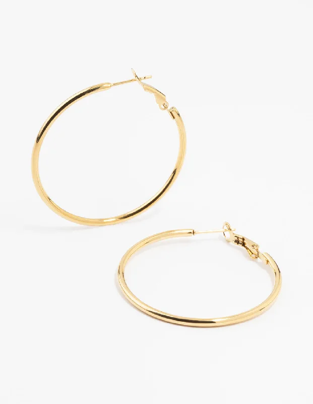 Hoop earrings with twisted leather for a chic and modern boho look-Gold Plated Surgical Steel Thin Hoop Earrings 40 MM