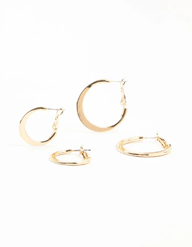 Hoop earrings with dangling charms for a playful and fun look-Gold Small & Large Thin Hoop Earrings 2-Pack