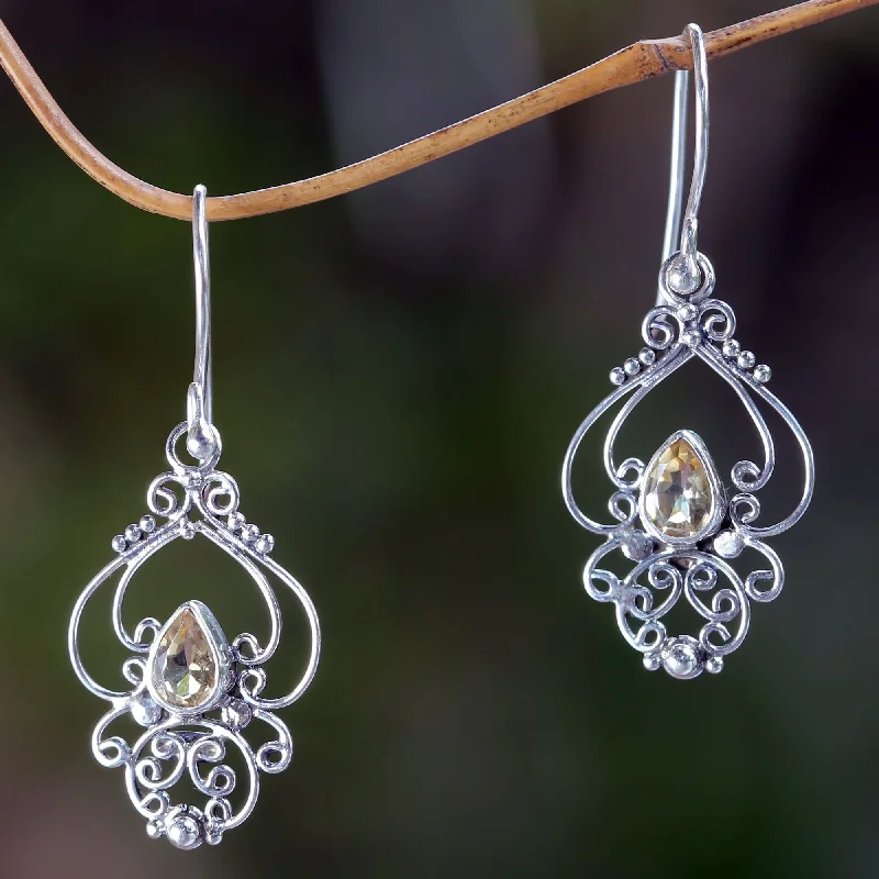 Best hoop earrings with vintage-style detailing for a nostalgic and timeless look-Golden Arabesque Ornate Citrine and Sterling Silver Dangle Earrings