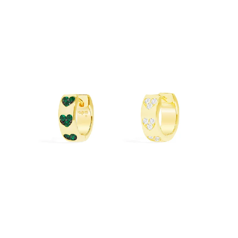 Hoop earrings with braided patterns for a detailed and textured finish-Green & White Heart Huggie Earrings