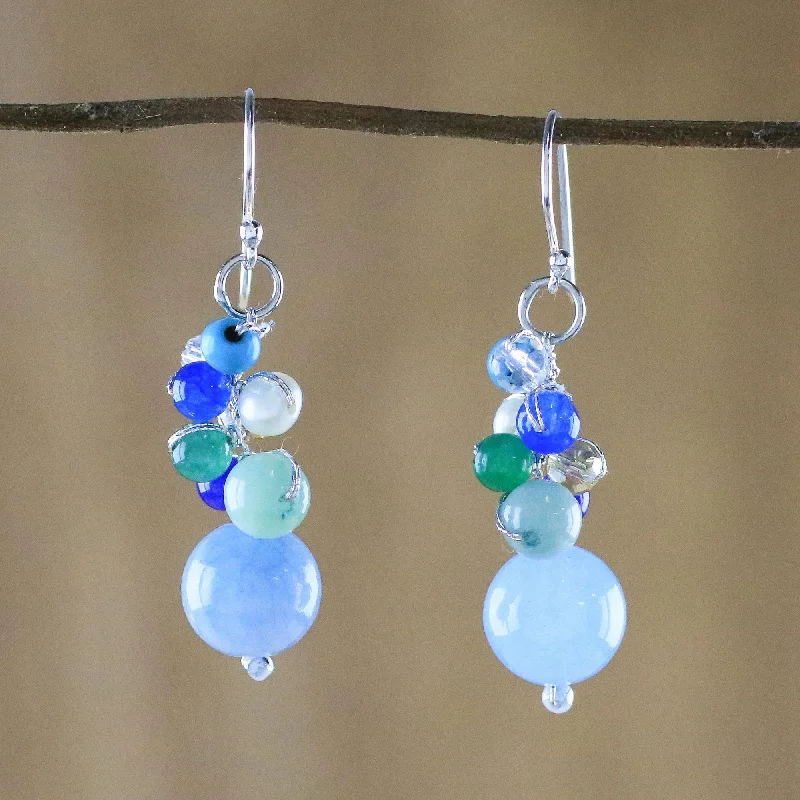 Hoop earrings with luxe velvet finishes for a rich and luxurious touch-Happy Bunch Blue Quartz Multi-Gemstone Dangle Earrings from Thailand