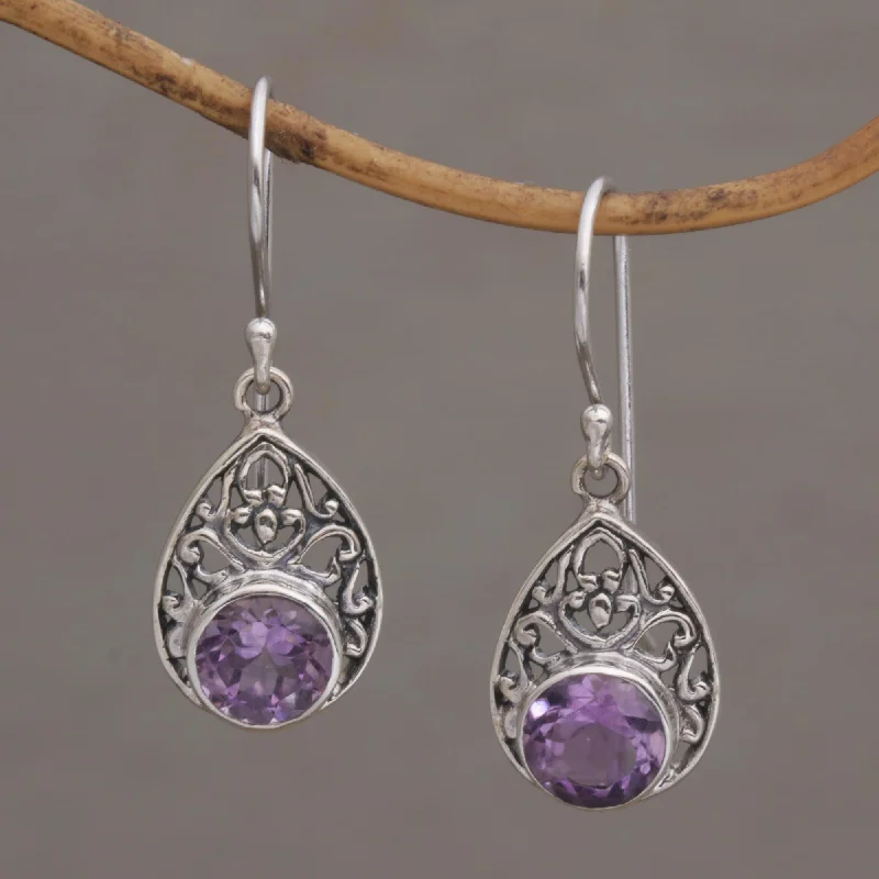 Large hoop earrings for a bold and statement-making fashion accessory-Heavenly Temple Sterling Silver and Amethyst Dangle Earrings