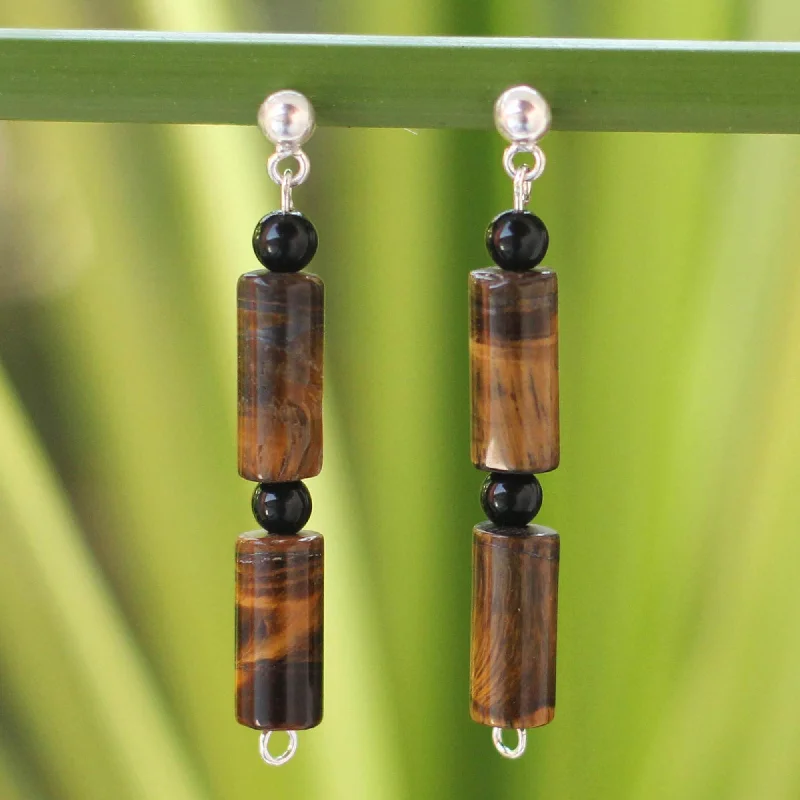 Best hoop earrings with baroque pearls for a luxurious and elegant vibe-Honey Bamboo Women's Tiger's Eye Dangle Earrings