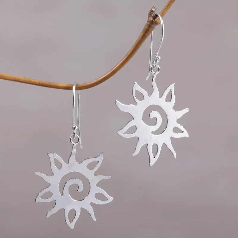 Best hoop earrings with braided leather for a rustic, stylish finish-Joyful Suns Sterling Silver Sun Shaped Dangle Earrings from Indonesia