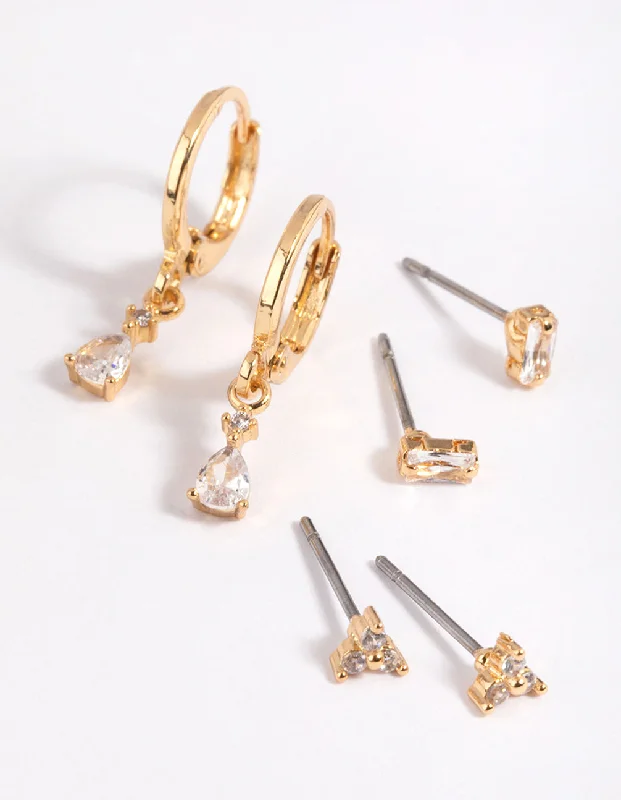 Hoop earrings with diamond-cut surfaces for added sparkle and shine-Gold Plated Pear Cubic Zirconia Huggie Hoop Earrings