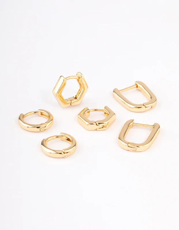 Best hoop earrings with braided leather for a rustic, stylish finish-Gold Plated Hexagon Hoop Earrings Pack