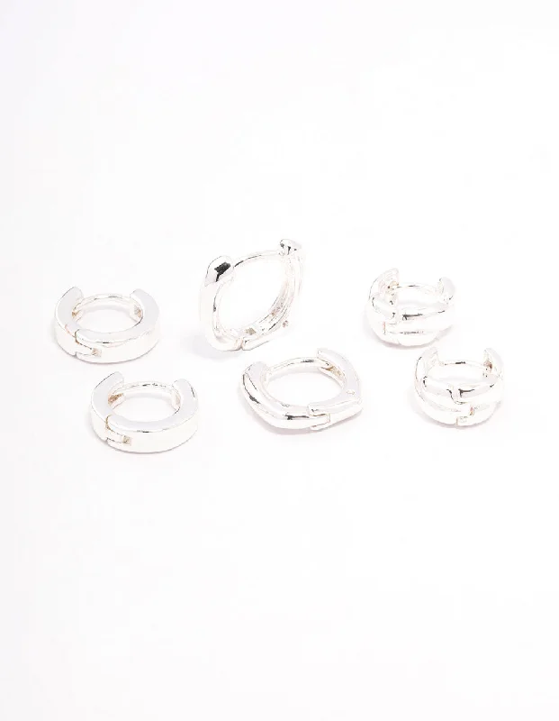 Hoop earrings with a chunky design for a bold and trendy statement-Silver Plated Chunky Rope Huggie Earring 3-Pack