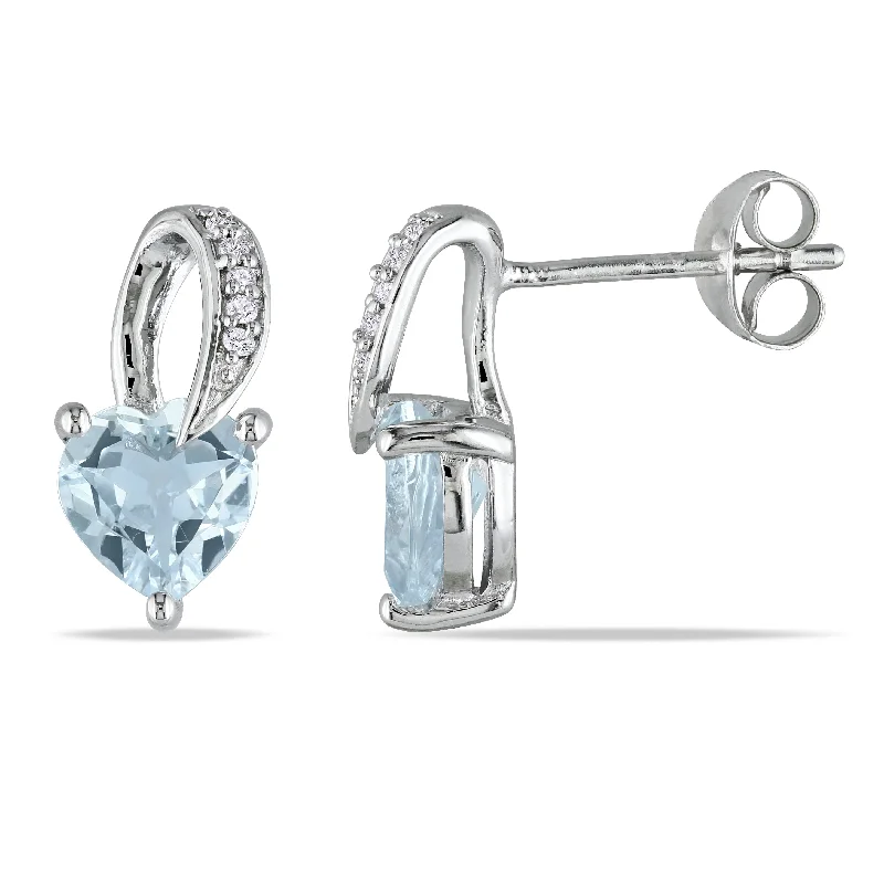 Best hoop earrings with hammered gold for a rustic yet elegant look-Mimi & Max 1 1/3ct TGW Heart Shaped Aquamarine and Diamond Swirl Earrings in Sterling Silver