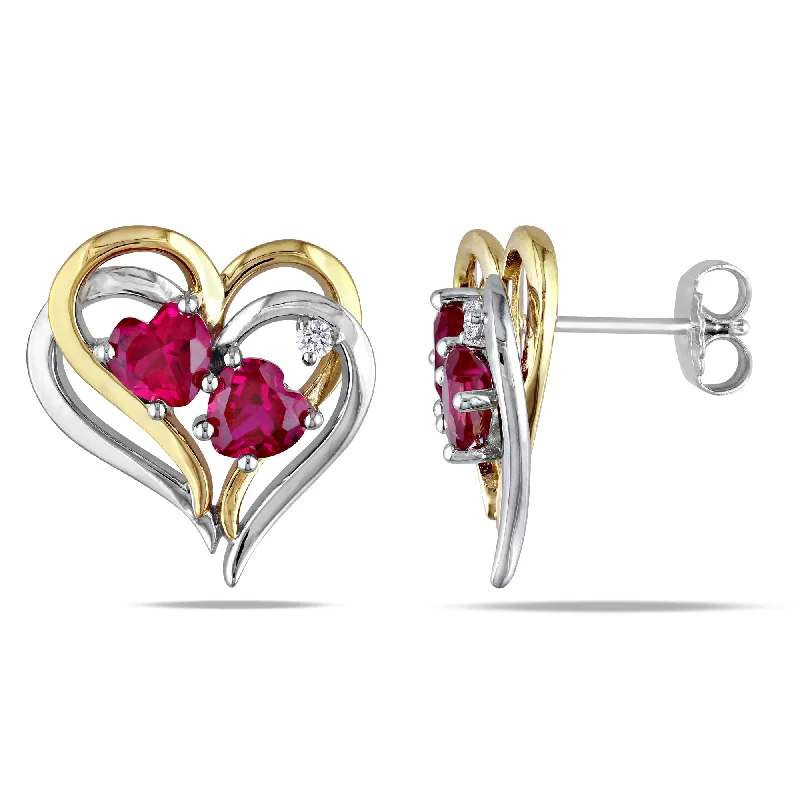 Best hoop earrings with sterling silver for an affordable and chic design-Mimi & Max 2 1/3ct TGW Created Ruby and Diamond Accetn Heart Earrings in Two-tone Silver