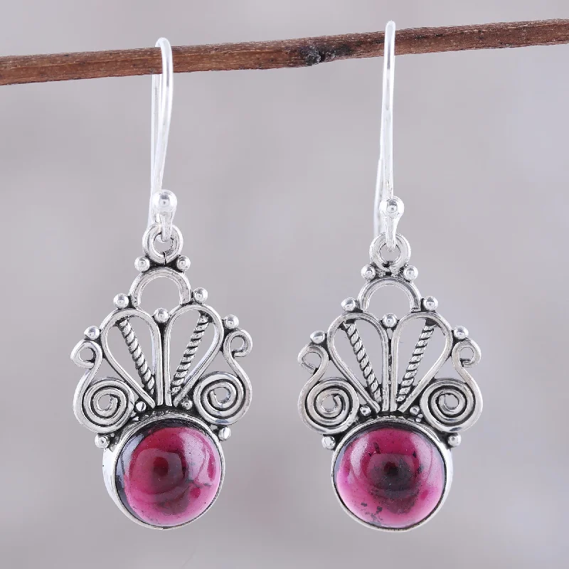 Best hoop earrings with butterfly motifs for a playful and whimsical appearance-Morning Princess Natural Garnet Dangle Earrings Crafted in India