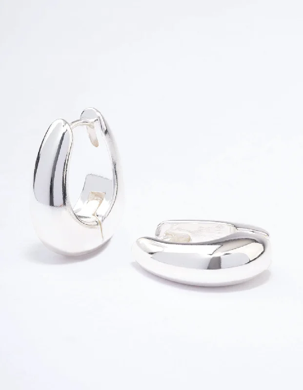 Best hoop earrings with crescent-shaped designs for a bold, moon-inspired style-Silver Plated Chunky Oval Huggie Earrings