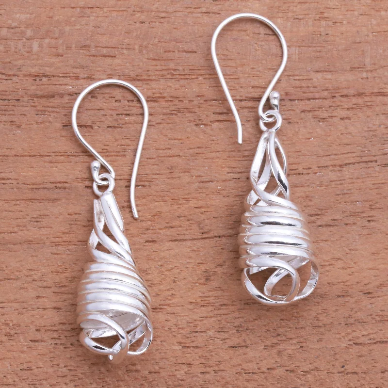 Best hoop earrings with butterfly motifs for a playful and whimsical appearance-Pure Spiral Handcrafted Spiral Sterling Silver Dangle Earrings from Bali