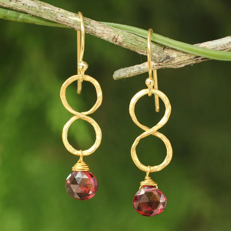 Best hoop earrings with floral designs for a feminine and delicate look-Red Infinity 24k Gold Plated Garnet Dangle Earrings