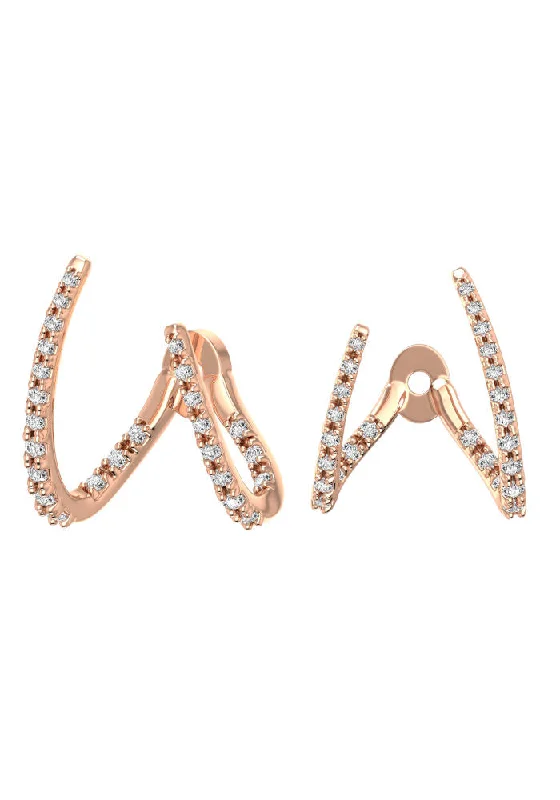 Stylish hoop earrings with diamond accents for an elegant and sparkling effect-Adjustable Line Claws 18K Rosegold Earring w. Lab-Grown Diamonds