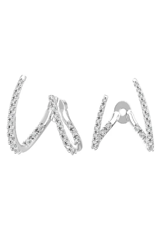 Best hoop earrings with intricate beaded details for a textured, stylish appearance-Adjustable Line Claws 18K Whitegold Earring w. Lab-Grown Diamonds