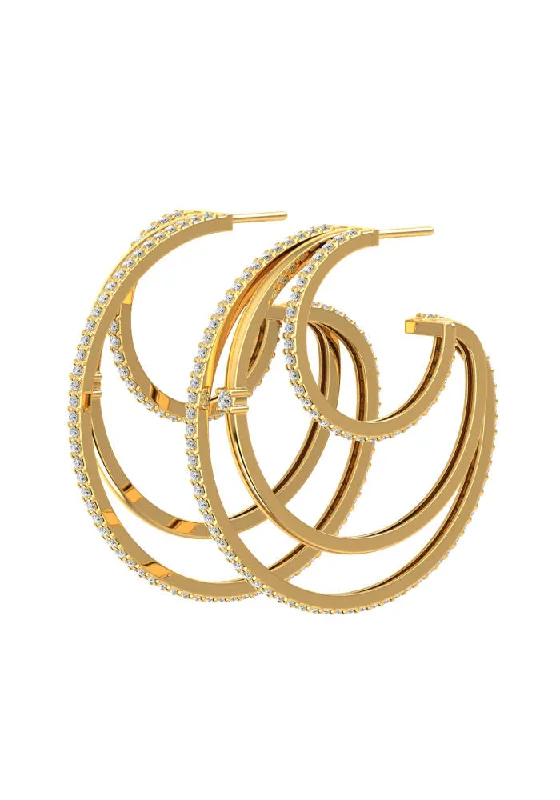 Hoop earrings with floral motifs for a feminine and nature-inspired look-Triple Line 18K Gold Hoops w. Lab-Grown Diamonds