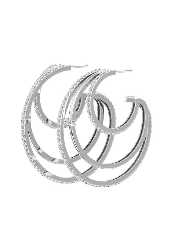 Best hoop earrings with sparkling cubic zirconia for a brilliant, budget-friendly effect-Triple Line 18K Whitegold Hoops w. Lab-Grown Diamonds