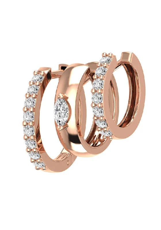 Best hoop earrings with twisted rope designs for a nautical-inspired style-Triple Marquise Line 18K Rosegold Hoops w. Lab-Grown Diamonds