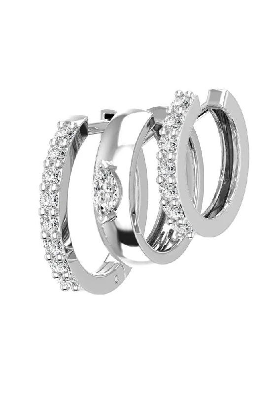 Hoop earrings with removable pendants for a versatile and customizable accessory-Triple Marquise Line 18K Whitegold Hoops w. Lab-Grown Diamonds