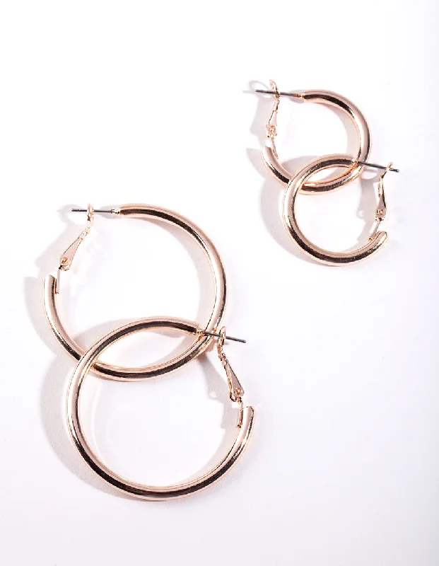 Hoop earrings with infinity loop designs for a continuous and eternal shape-Rose Gold Polished Hoop Earring Pack