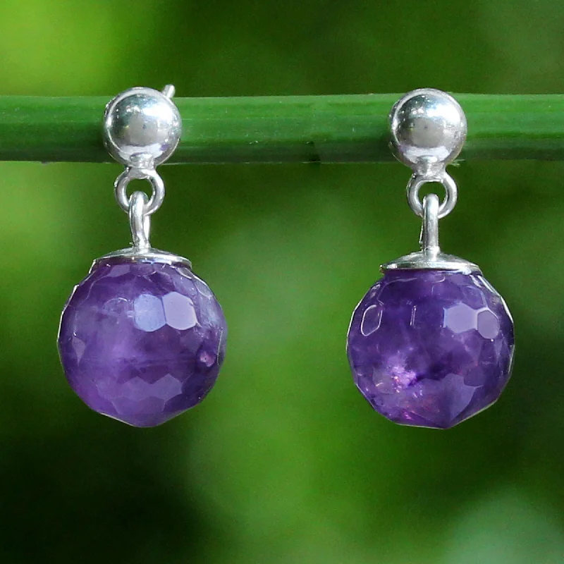 Hoop earrings with hammered textures for a boho-chic and rustic vibe-Romantic Night Faceted Amethyst Sterling Silver Dangle Earrings Thailand