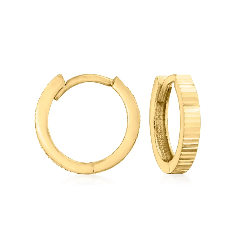 Best hoop earrings with crescent-shaped designs for a bold, moon-inspired style-Ross-Simons 14kt Yellow Gold Diamond-Cut Huggie Hoop Earrings