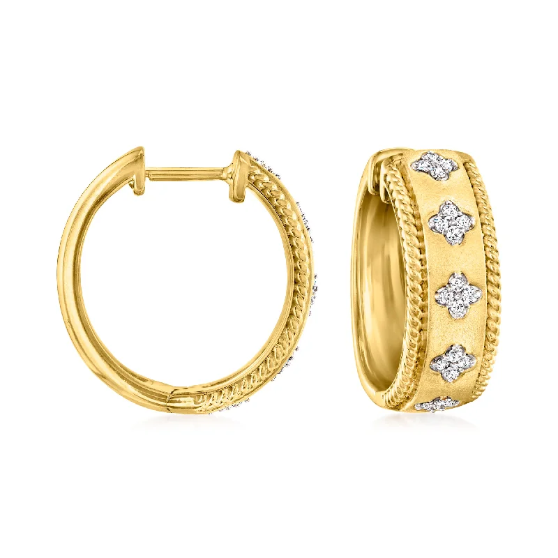 Best hoop earrings with oval shapes for a unique and elongated design-Ross-Simons Diamond Clover Hoop Earrings in 18kt Gold Over Sterling