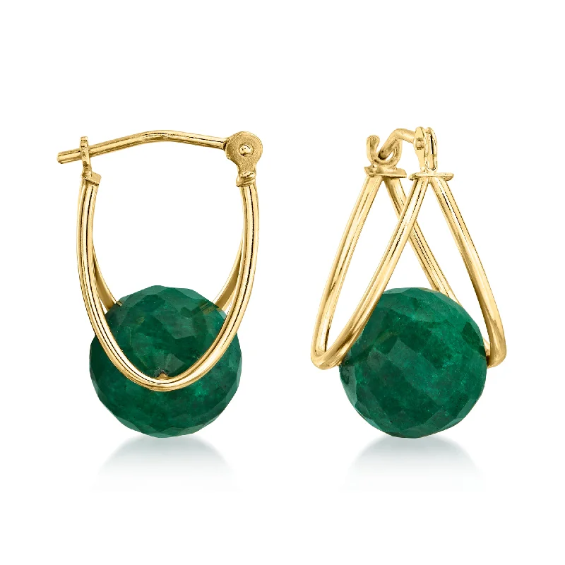 Best hoop earrings with snake chain details for a sleek and modern touch-Ross-Simons Emerald Bead Double-Hoop Earrings in 14kt Yellow Gold