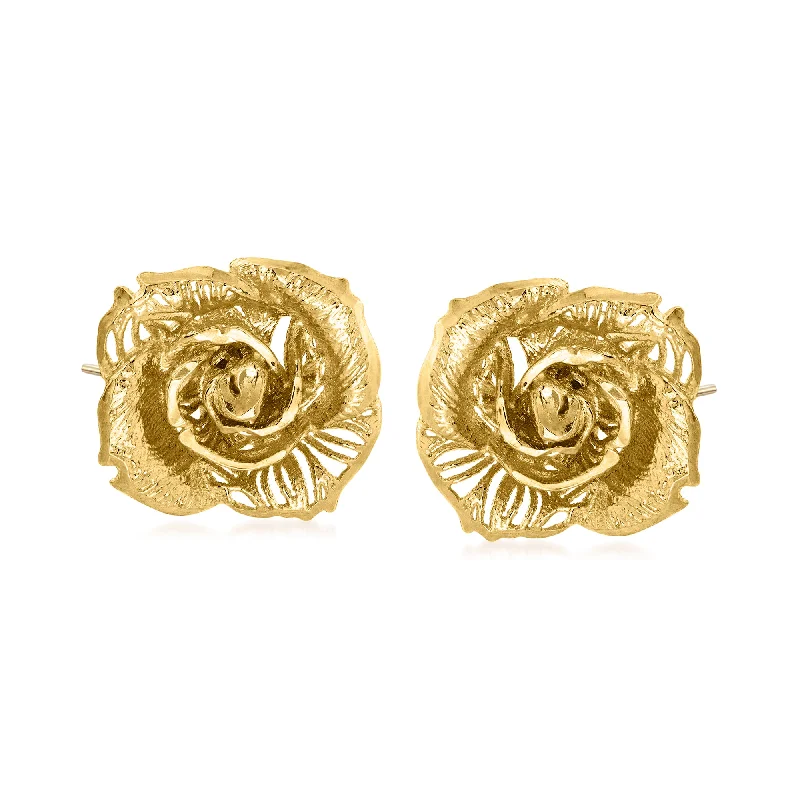 Hoop earrings with open designs for a modern, lighthearted vibe-Ross-Simons Italian 14kt Yellow Gold Rose Earrings