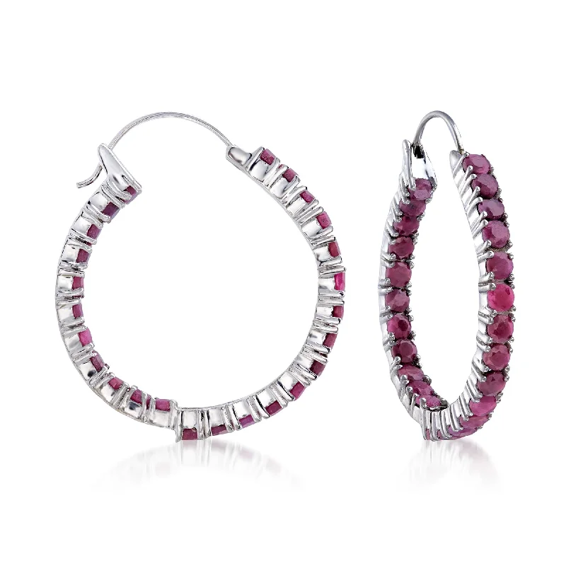 Best hoop earrings with Swarovski crystals for added sparkle and luxury-Ross-Simons Ruby Inside-Outside Hoop Earrings in Sterling Silver