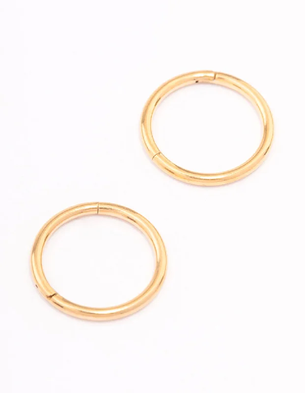 Hoop earrings with rhinestone-studded rims for a glamorous touch-Gold Plated Plain Clicker Earrings 7mm