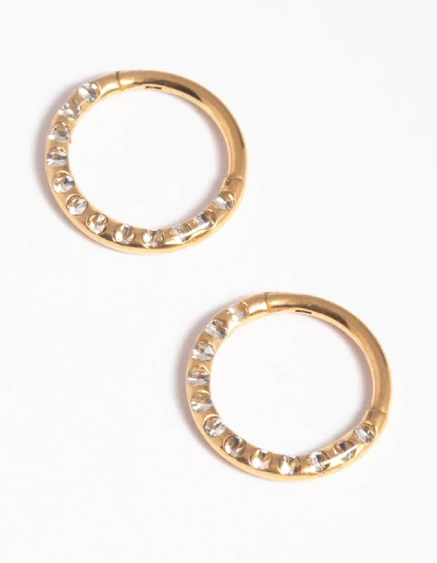 Best hoop earrings with smooth ceramic finishes for a polished, clean style-Gold Plated Surgical Steel Pave Hoop Earrings