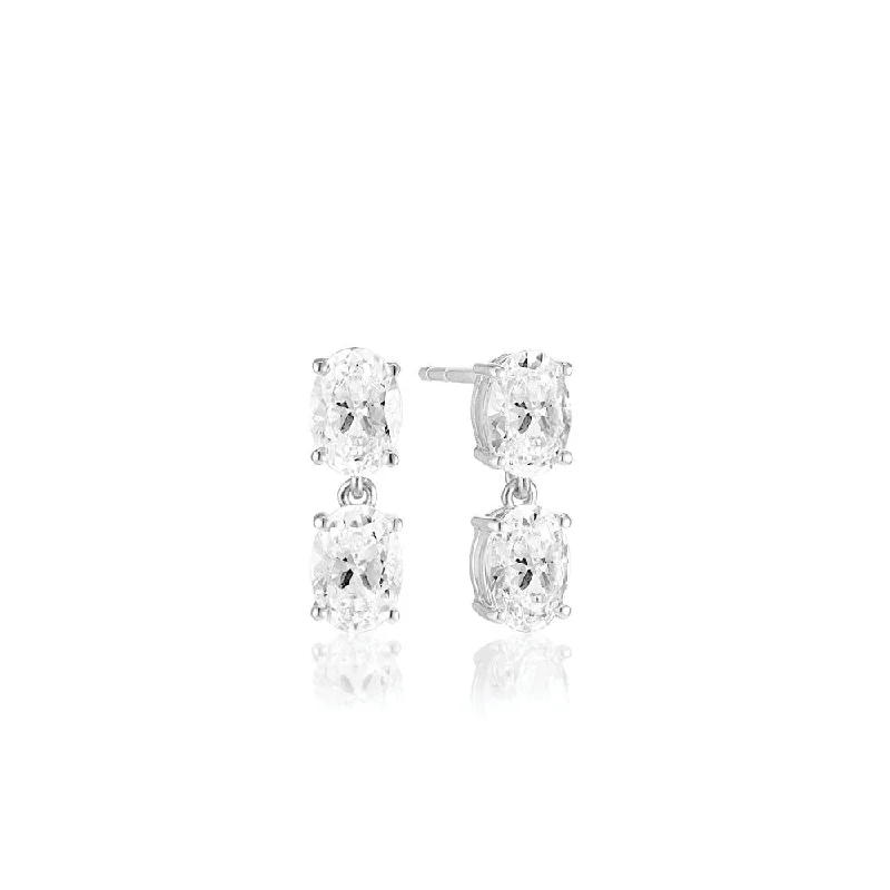 Best hoop earrings with geometric pendants for a modern, chic appeal-Ellisse Due Piccolo Silver Earrings w. Zirconia