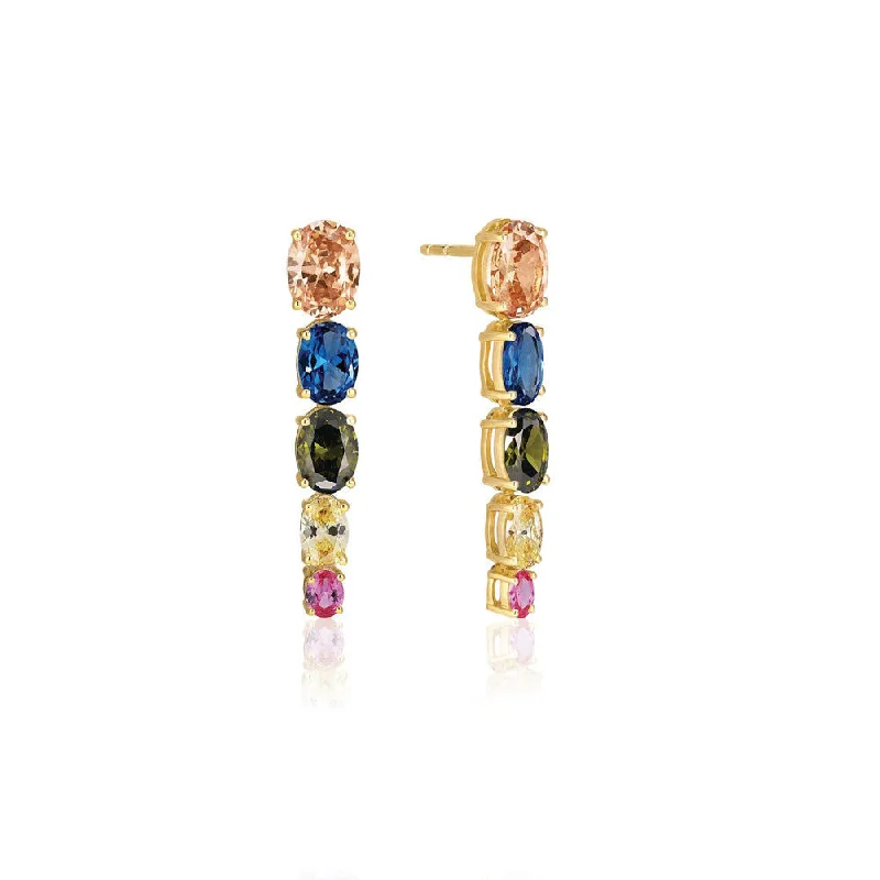 Hoop earrings with oversized designs for a bold, fashion-forward statement-Ellisse Lungo Cinque 18K Gold Plated Earrings w. Colored Zirconias