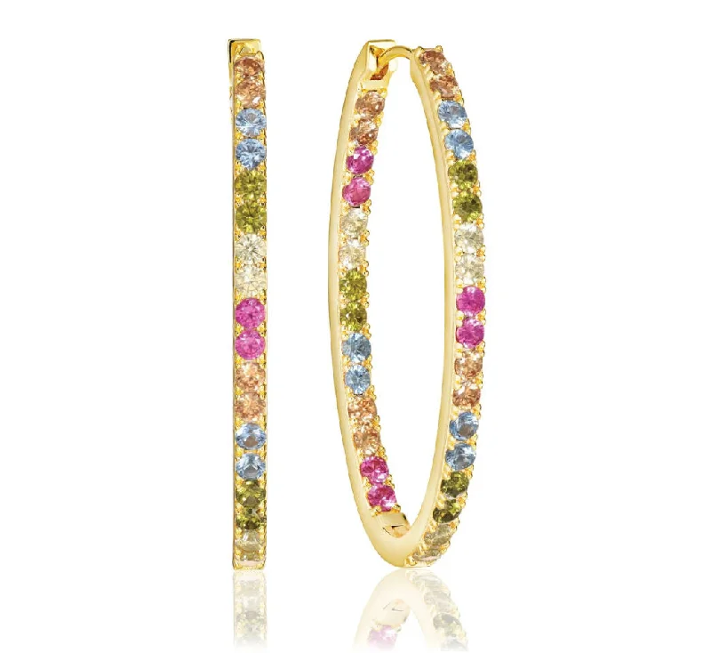 Hoop earrings with oversized designs for a bold, fashion-forward statement-Ellisse Medio 18K Gold Plated Hoops w. Colored Zirconias