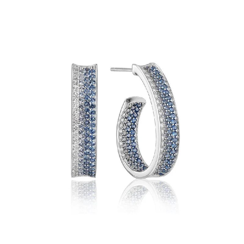 Hoop earrings with spiral designs for a dynamic and fluid look-Felline Concavo Silver Earrings w. Blue Zirconias