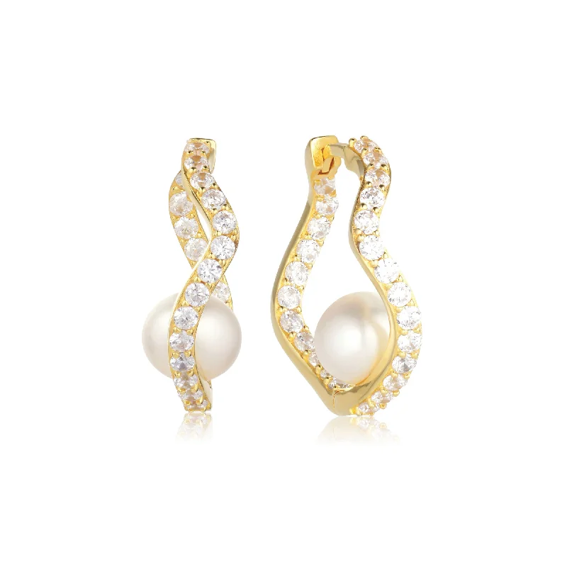 Best hoop earrings with Swarovski crystals for added sparkle and luxury-Ponza 18K Gold Plated Hoops w. Zirconias & Pearl