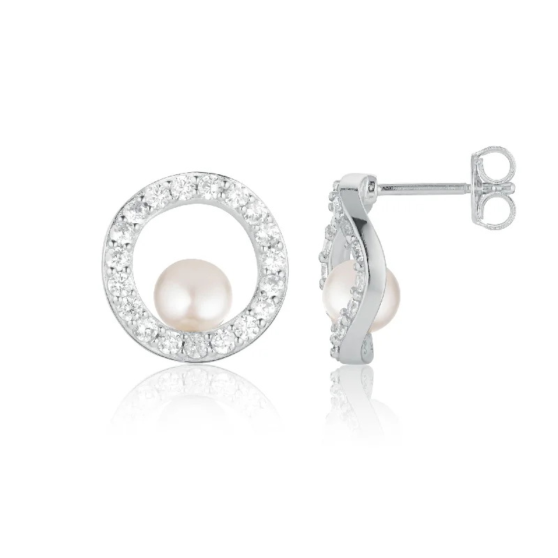 Hoop earrings with dangling charms for a playful and fun look-Ponza Circolo Silver Earrings w. Zirconias & Pearl