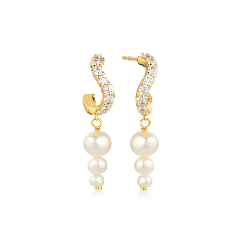 Hoop earrings with rhinestone embellishments for a glamorous and sparkling look-Ponza Lungo 18K Gold Plated Creols w. Zirconias & Pearls