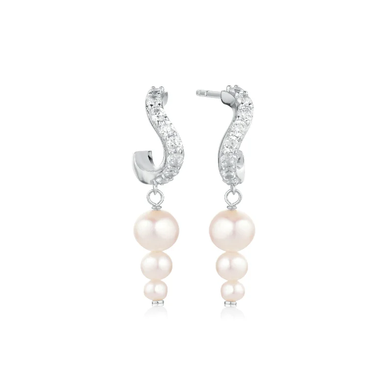 Hoop earrings with pearl accents for a chic and classic style-Ponza Lungo Silver Creols w. Zirconias & Pearls