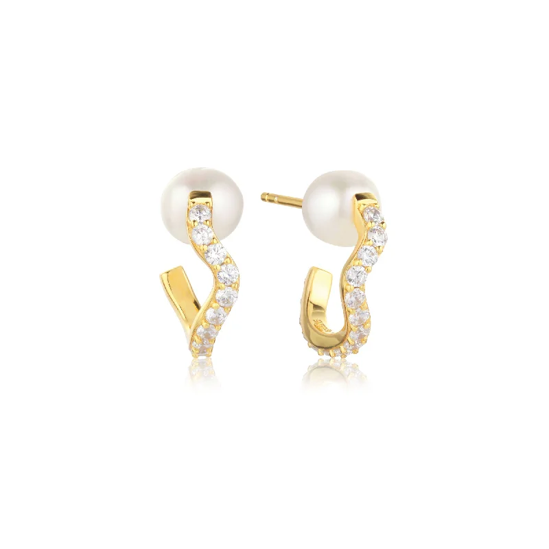 Hoop earrings with twisted metal designs for a dynamic and modern style-Ponza Medio 18K Gold Plated Creols w. Zirconias & Pearl