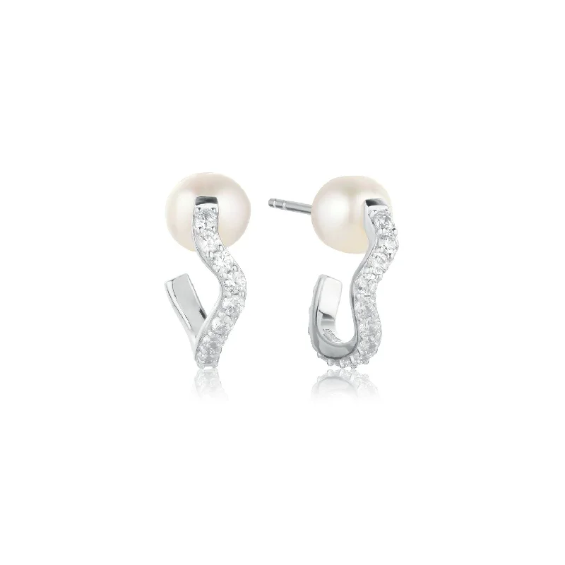 Best hoop earrings with rose gold for a romantic and warm aesthetic-Ponza Medio Silver Creols w. Zirconias & Pearl