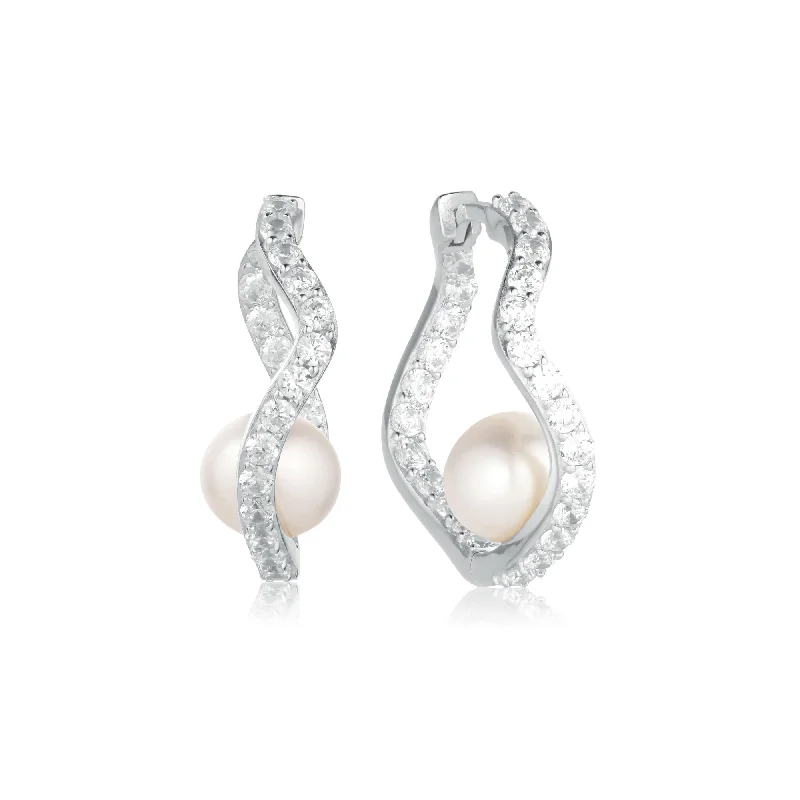 Large hoop earrings for a bold and statement-making fashion accessory-Ponza Silver Hoops w. Zirconias & Pearl